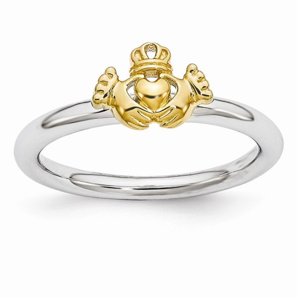 Rhodium & Gold Tone Plated SS Stackable Claddagh Ring Size 6