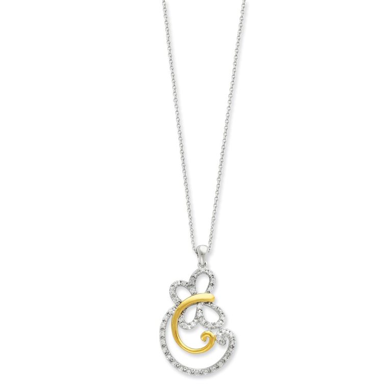 Rhodium & Gold Tone Plated Silver & CZ Carefree Butterfly Necklace