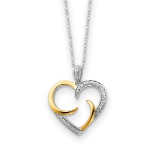 Rhodium & Gold Tone Plated Silver & CZ The Arms of Love Heart Necklace