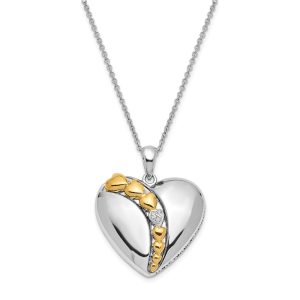 Rhodium & Gold Tone Plated Sterling Silver & CZ Heart Necklace, 18 In.