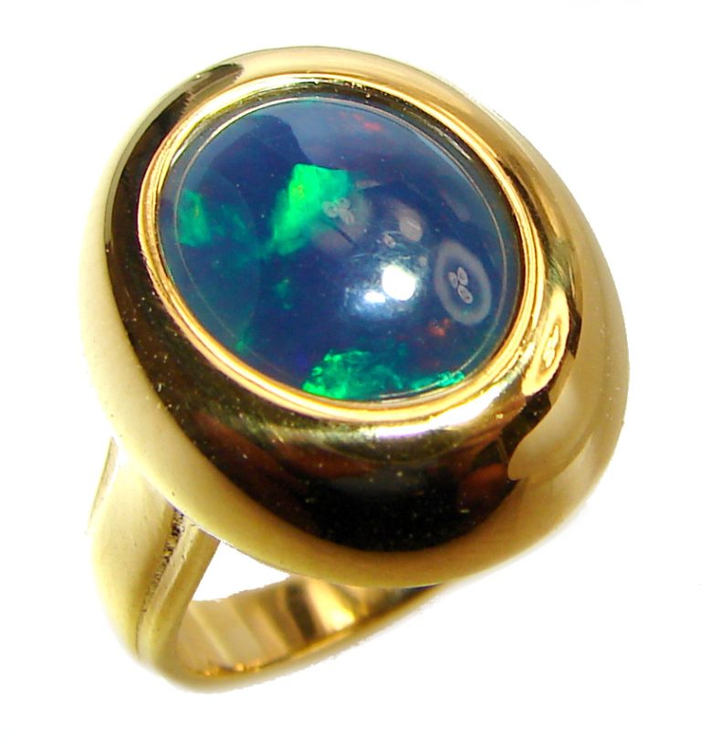 Rich Design 5ctw Genuine Black Opal 18K Gold over .925 Sterling Silver handmade Ring size 4 1/2