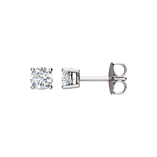 Round 3/4 Cttw Basket Style Diamond Stud Earrings in 14k White Gold