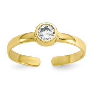 Round Cubic Zirconia Solitaire Toe Ring in 10 Karat Yellow Gold