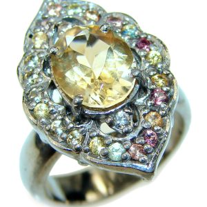 Royal Style Citrine black rhodium over .925 Sterling Silver handmade Ring s. 7 1/4