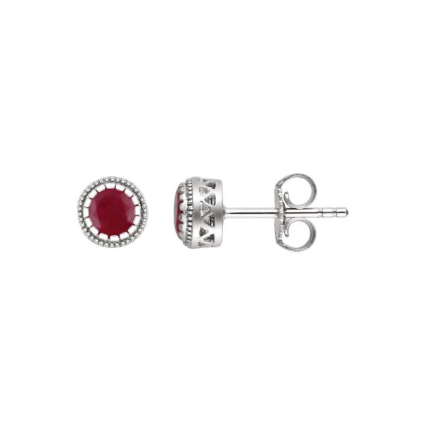 Ruby July Birthstone 8mm Stud Earrings in 14k White Gold