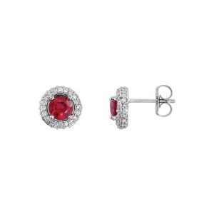 Ruby & Diamond Entourage 8mm Post Earrings in 14k White Gold