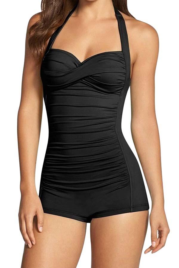 Ruched Tummy Control Boyleg One Piece Swimsuit