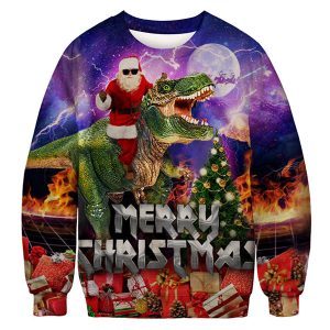 Santa Riding Dinosaur Ugly Christmas Sweatshirt