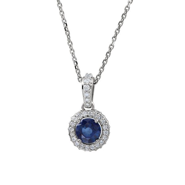 Sapphire & 1/4 Ctw Diamond Entourage 14k White Gold Necklace, 18 Inch