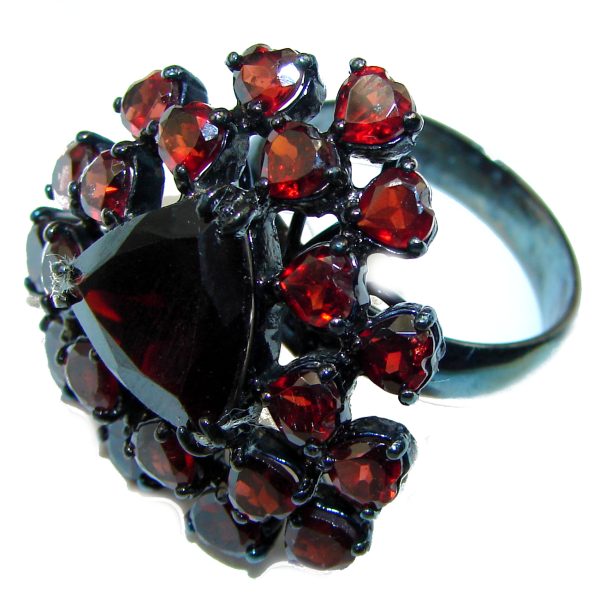 Scarlet Starlight Authentic Garnet black rhodium over .925 Sterling Silver Ring size 8 1/2