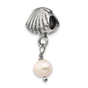 Seashell FW Cultured Pearl & Sterling Silver Dangle Bead Charm