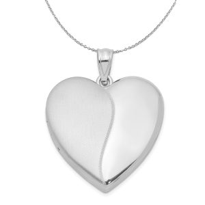 Silver 24mm Contrasting Satin and Polished Heart Locket Necklace