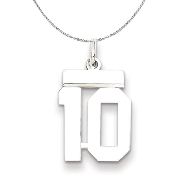 Silver, Athletic Collection Medium Polished Number 10 Necklace