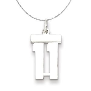 Silver, Athletic Collection Medium Polished Number 11 Necklace