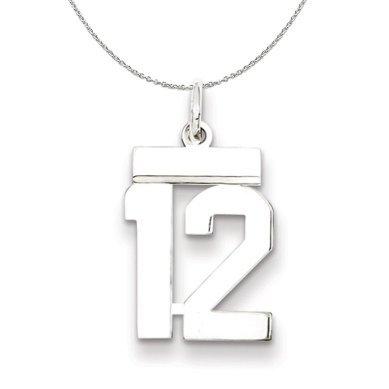 Silver, Athletic Collection Medium Polished Number 12 Necklace