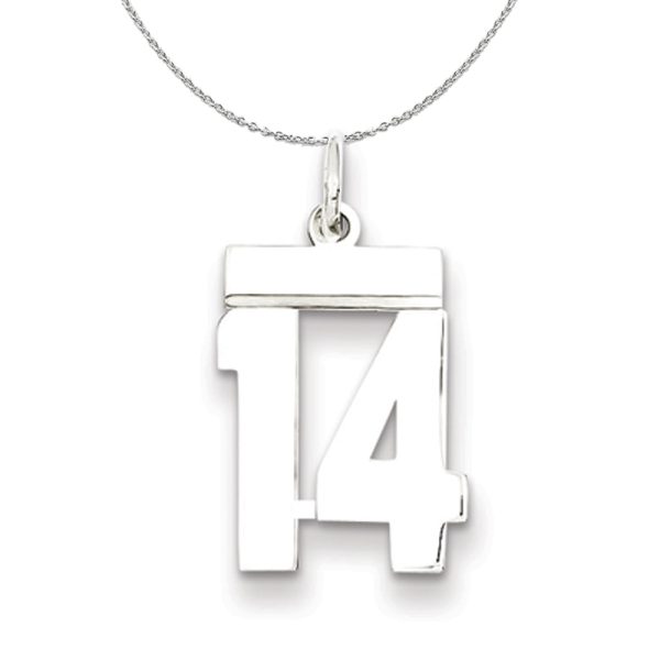 Silver, Athletic Collection Medium Polished Number 14 Necklace