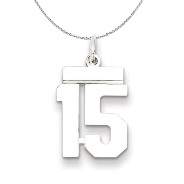 Silver, Athletic Collection Medium Polished Number 15 Necklace