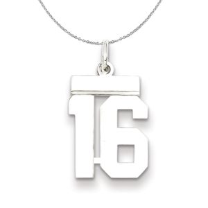 Silver, Athletic Collection Medium Polished Number 16 Necklace