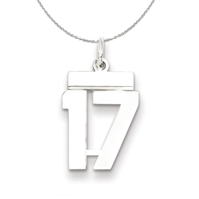 Silver, Athletic Collection Medium Polished Number 17 Necklace