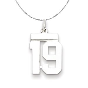 Silver, Athletic Collection Medium Polished Number 19 Necklace