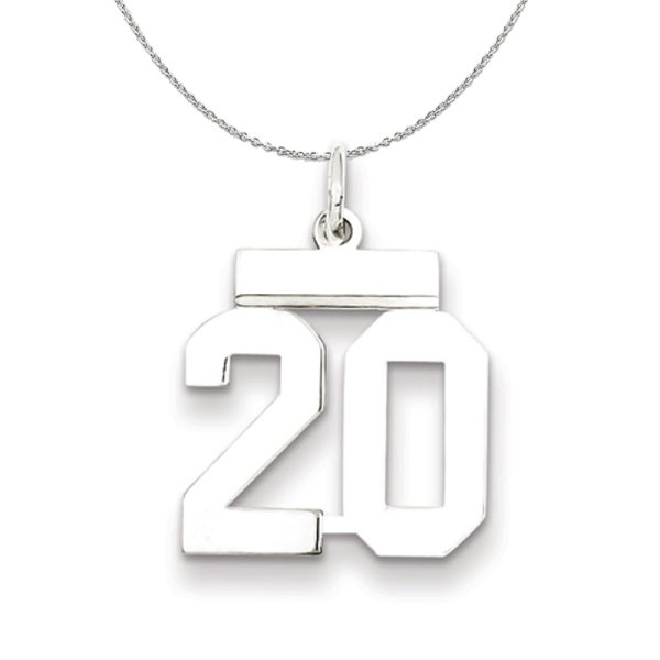 Silver, Athletic Collection Medium Polished Number 20 Necklace