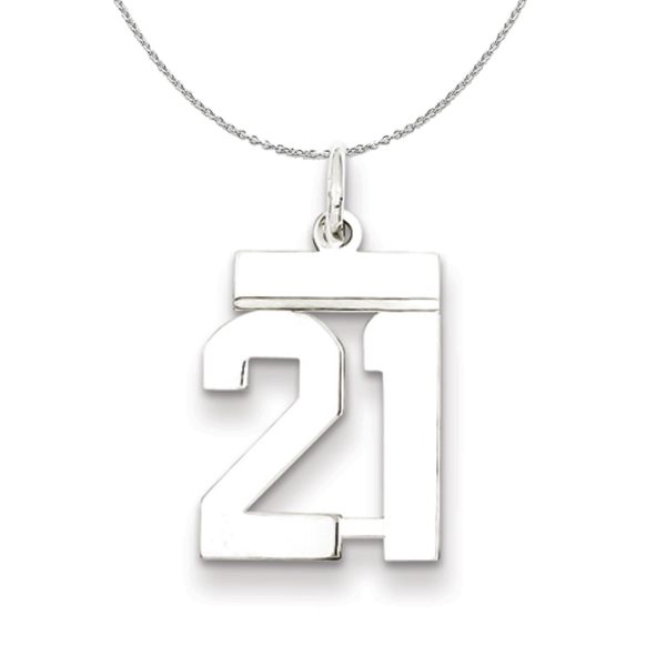 Silver, Athletic Collection Medium Polished Number 21 Necklace