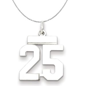 Silver, Athletic Collection Medium Polished Number 25 Necklace