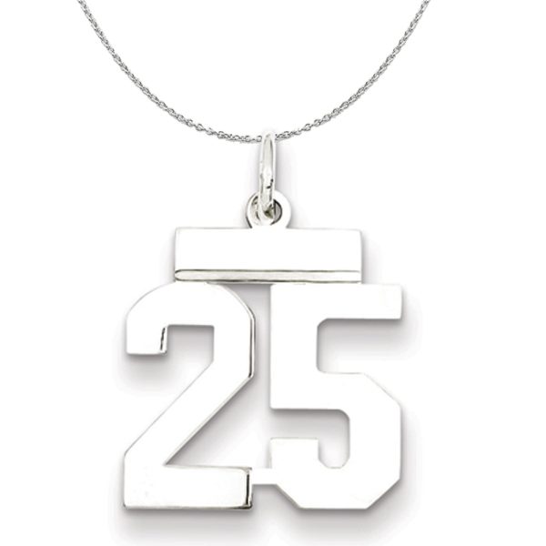 Silver, Athletic Collection Medium Polished Number 25 Necklace