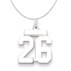 Silver, Athletic Collection Medium Polished Number 26 Necklace