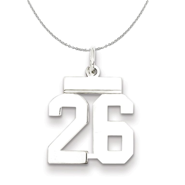 Silver, Athletic Collection Medium Polished Number 26 Necklace