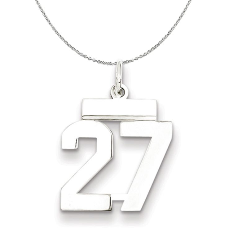 Silver, Athletic Collection Medium Polished Number 27 Necklace