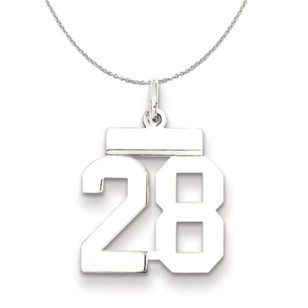 Silver, Athletic Collection Medium Polished Number 28 Necklace