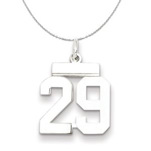 Silver, Athletic Collection Medium Polished Number 29 Necklace