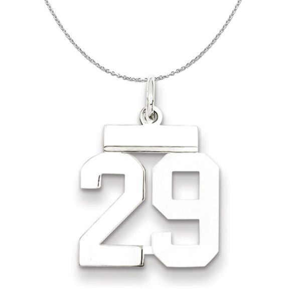 Silver, Athletic Collection Medium Polished Number 29 Necklace