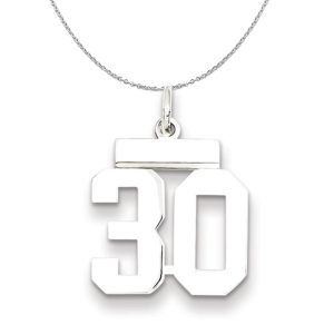 Silver, Athletic Collection Medium Polished Number 30 Necklace