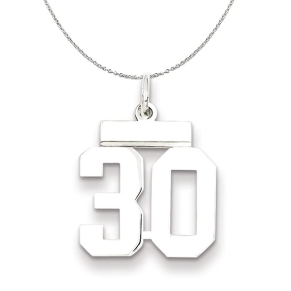 Silver, Athletic Collection Medium Polished Number 30 Necklace