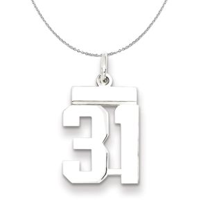 Silver, Athletic Collection Medium Polished Number 31 Necklace