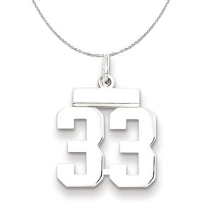 Silver, Athletic Collection Medium Polished Number 33 Necklace