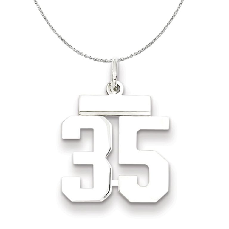 Silver, Athletic Collection Medium Polished Number 35 Necklace