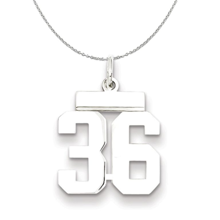 Silver, Athletic Collection Medium Polished Number 36 Necklace