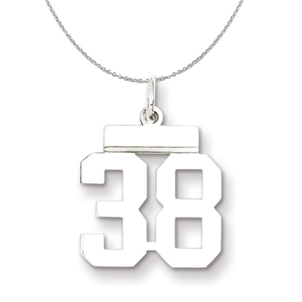 Silver, Athletic Collection Medium Polished Number 38 Necklace