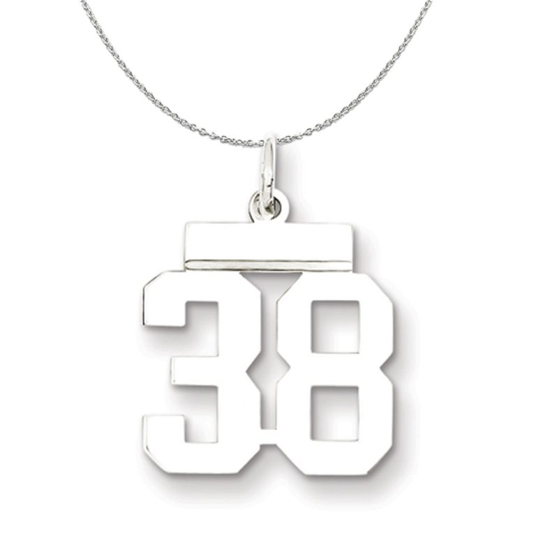 Silver, Athletic Collection Medium Polished Number 38 Necklace