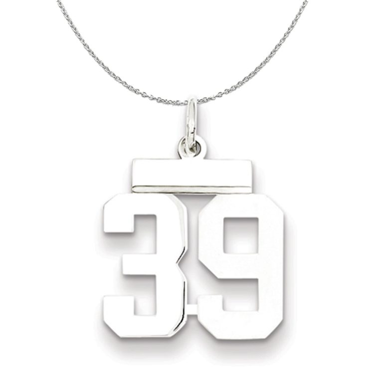 Silver, Athletic Collection Medium Polished Number 39 Necklace