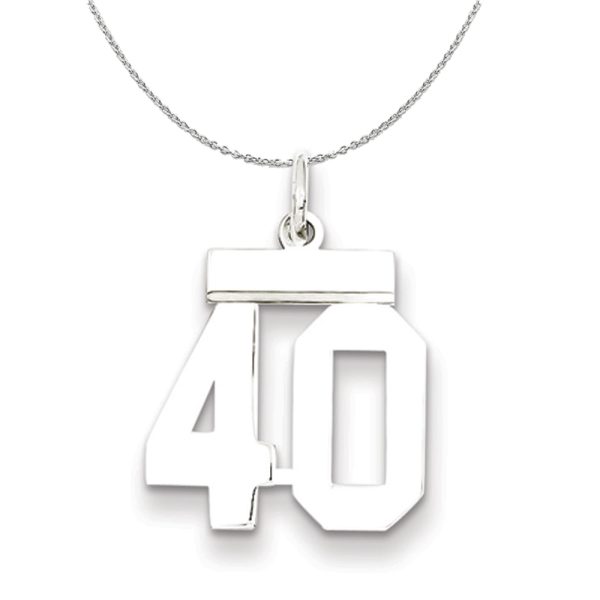 Silver, Athletic Collection Medium Polished Number 40 Necklace