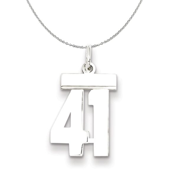 Silver, Athletic Collection Medium Polished Number 41 Necklace