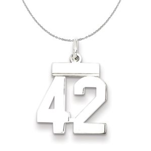 Silver, Athletic Collection Medium Polished Number 42 Necklace