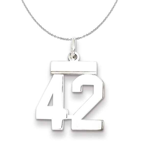 Silver, Athletic Collection Medium Polished Number 42 Necklace