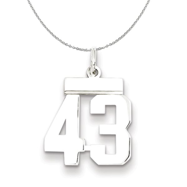 Silver, Athletic Collection Medium Polished Number 43 Necklace