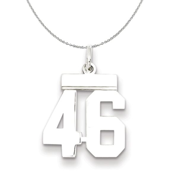 Silver, Athletic Collection Medium Polished Number 46 Necklace