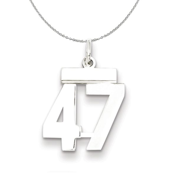 Silver, Athletic Collection Medium Polished Number 47 Necklace